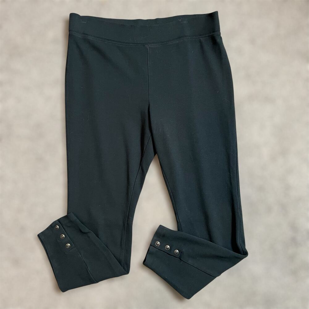 J Jill Pants Medium Womens Stretch Button Hem Ponte High Rise Black Ankle Travel